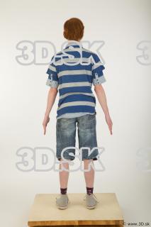 Whole body striped blue gray shirt blue jeans shorts black…
